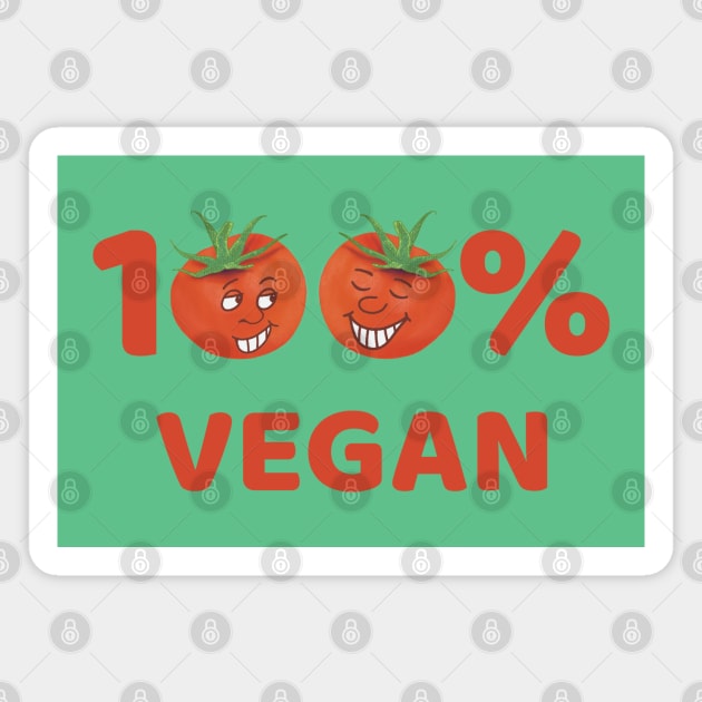 100% Vegan – tomatoes with cartoon faces Magnet by Crystal Raymond